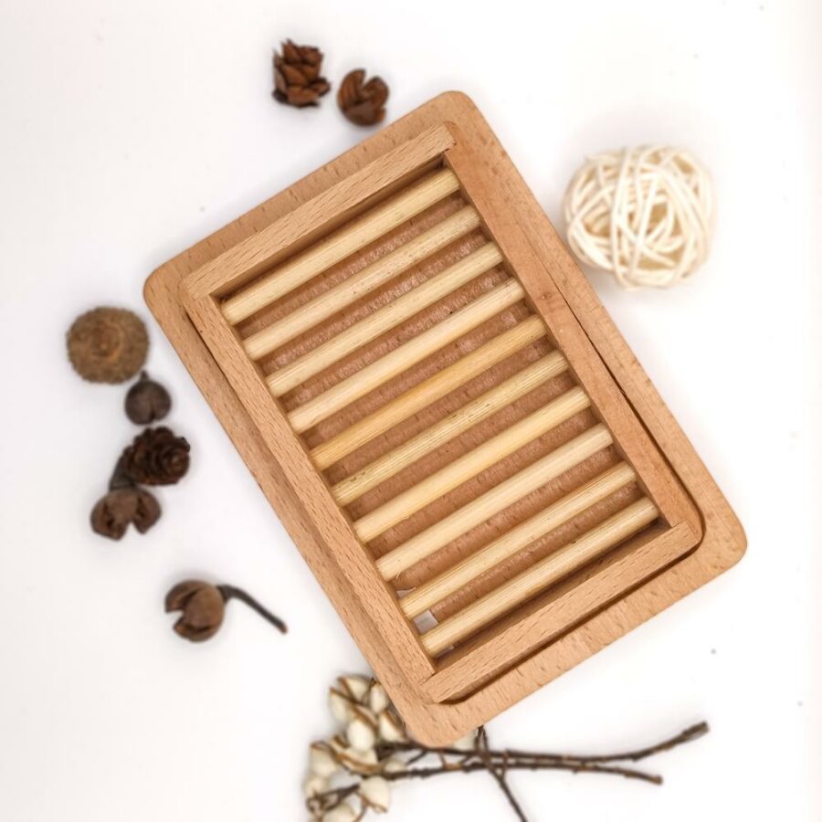 Porte savon avec coupelle en bois